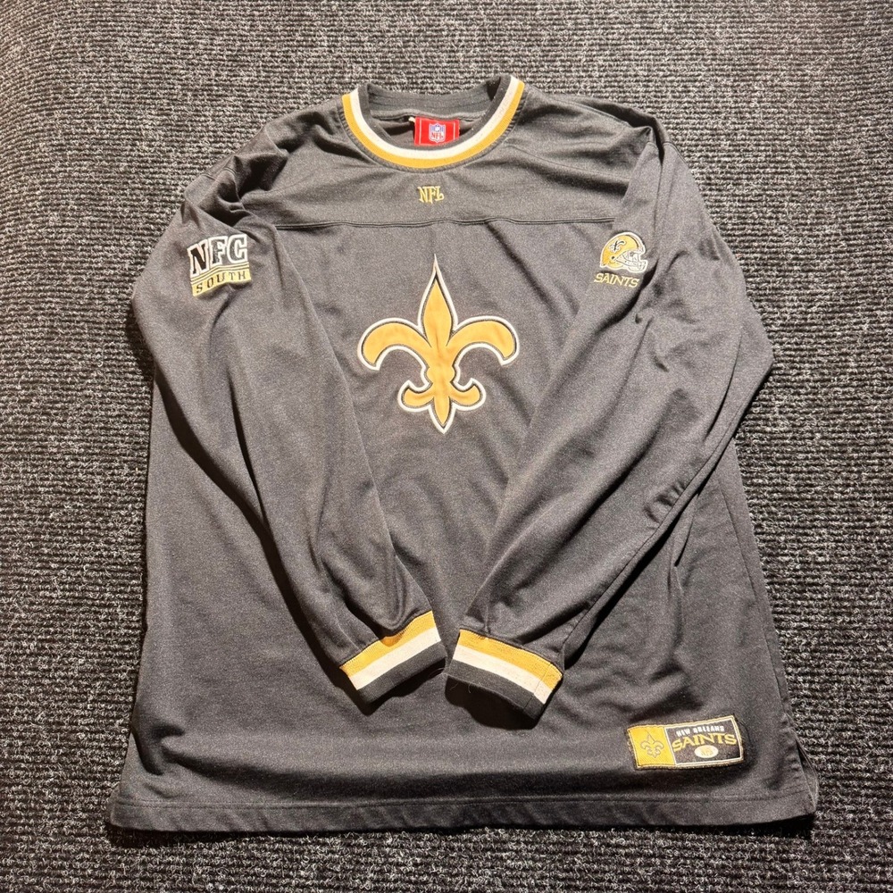 NFL New Orleans Saints Long Sleeve Shirt Mens XL Black Gold Fleur De Lis Jersey